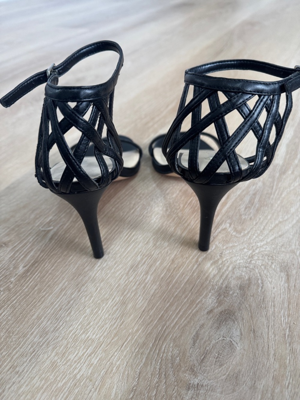 Nine West Black Open-Toe Lattice Ankle-Strap Heels - Picture 3 of 5